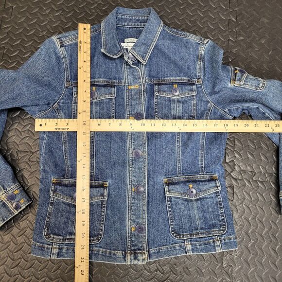 Jones New York Women's Denim Cargo Jacket Size Medium Stretch Pockets - Picture 4 of 7